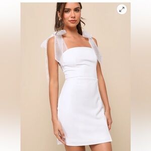 Lulus Beaming Perfection White Pearl Organza Tie-Strap Mini Dress Size XL